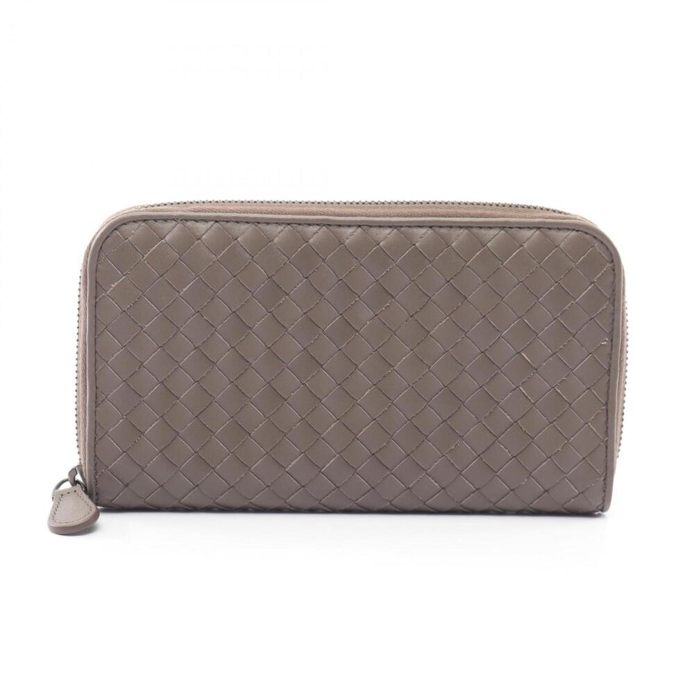 Bottega Veneta Intrecciato Round Long Wallet, Leather, Women's, Beige